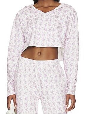 LOVESHACKFANCY Jemina Crop Hoodie in Violet Meadow NWT Size Large RARE